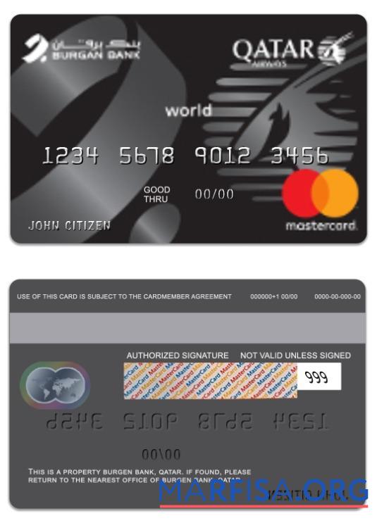 Blank Qatar Burgen Bank Qatar Airways Co branded world mastercard template